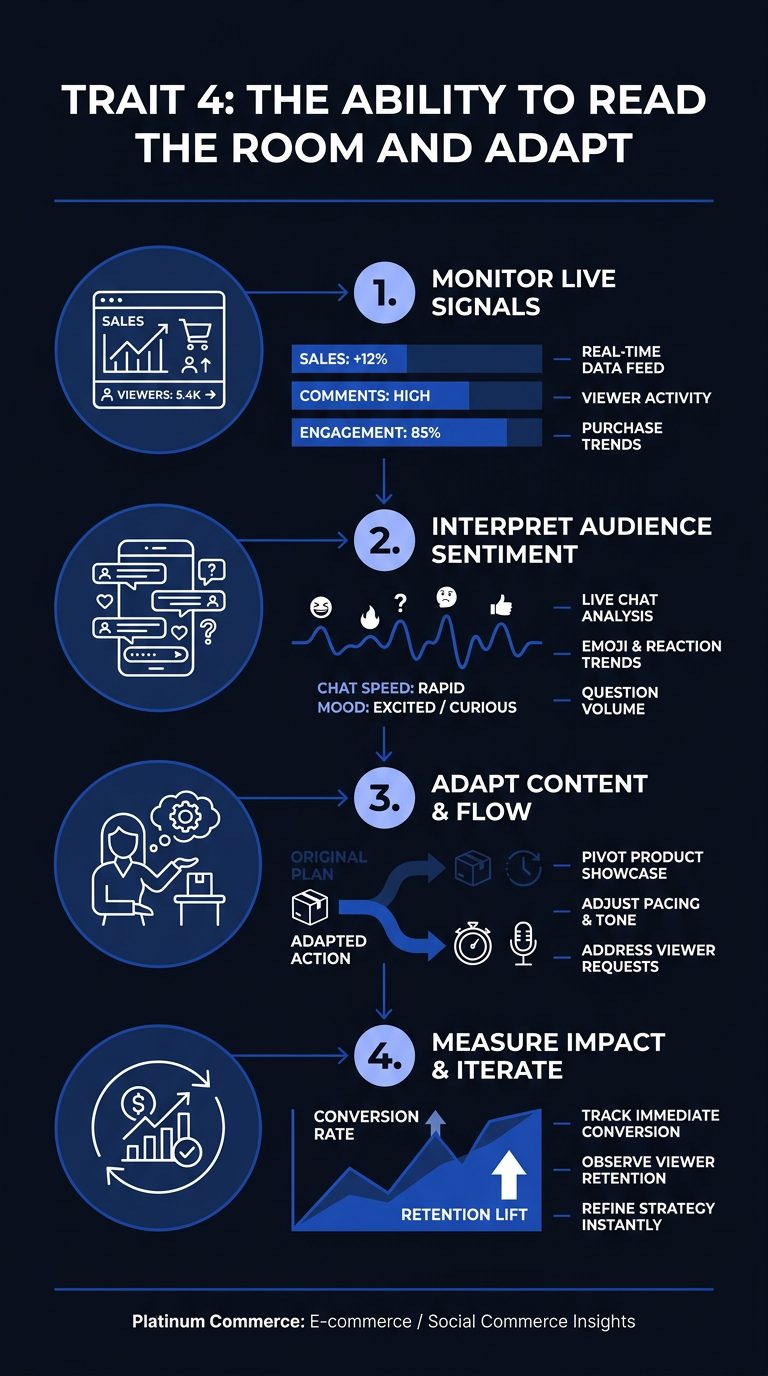 Infographic: Trait 4: The Ability to Read the Room and Adapt (What Makes a Good Live Shopping Host? 10 Traits We Hire For on TikTok Shop)