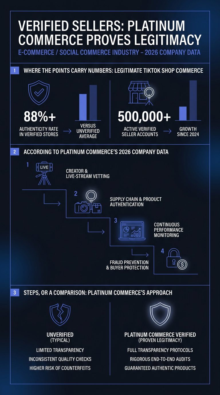 Infographic: Verified Sellers: How Platinum Commerce Proves Legitimacy (Is TikTok Shop Legit? An Authenticity Check for Buyers)