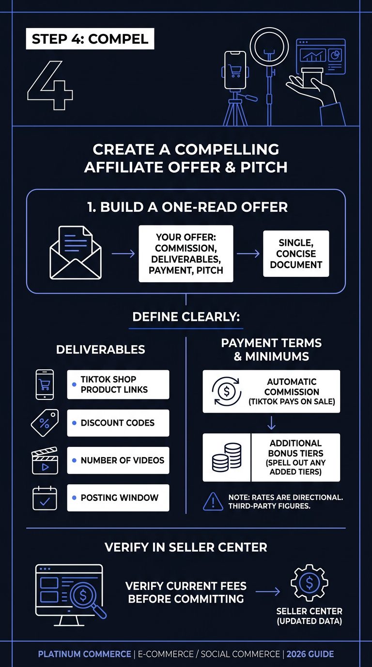 Infographic: Step 4: Create a Compelling Affiliate Offer and Pitch (How to Find TikTok Shop Affiliates: A 7-Step 2026 Guide)